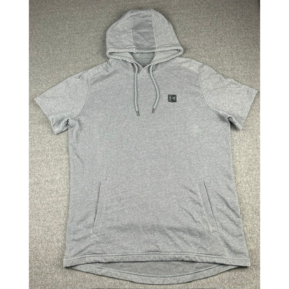 Under Armour Mens 2XL Gray Short Sleeve Hoodie French Terry Pullover Fitted